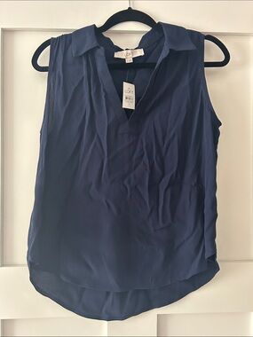 NWT!! LOFT Navy Sleeveless Split-V Neck Blouse